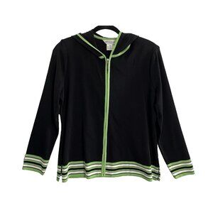 MISOOK Exclusively Women Hooded Cardigan Full Zip Sz M Black Green Classic 74-21